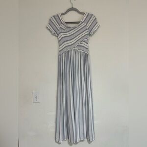 Japna Blue White Striped Off-Shoulder Smocked Maxi Dress